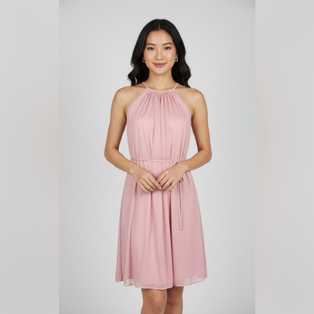 David’s Bridal High-Neck Sleeveless Chiffon Bridesmaid Dress Pink Sz 10